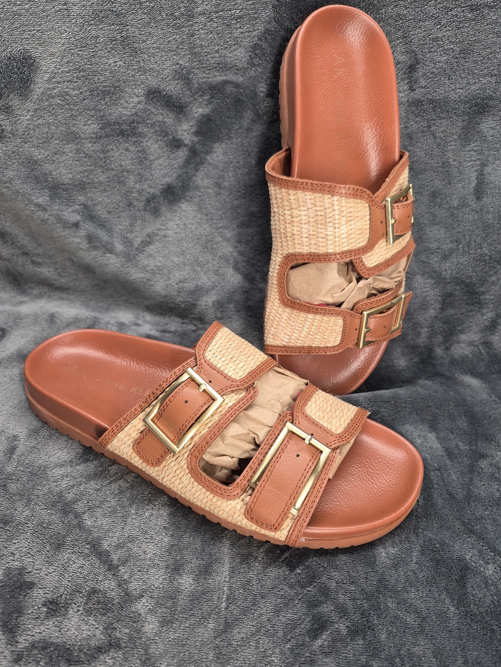 Anne Klein Iflex Sandals Slides Buckles Basket Weave Women’s Size 9.5M